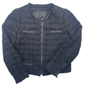 J. Crew Women’s Collection Classic Tweed Sequence Zip Jacket Black-M